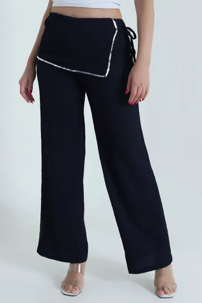 Lacivert Pul Nakışlı Gofre Kadın Pantolon 472989