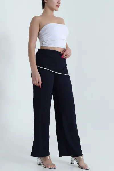 Lacivert Pul Nakışlı Gofre Kadın Pantolon 472989