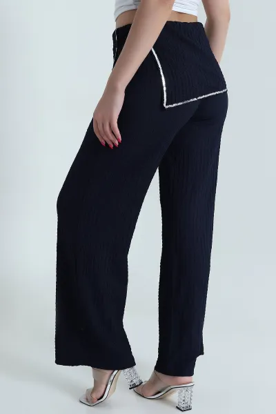 Lacivert Pul Nakışlı Gofre Kadın Pantolon 472989