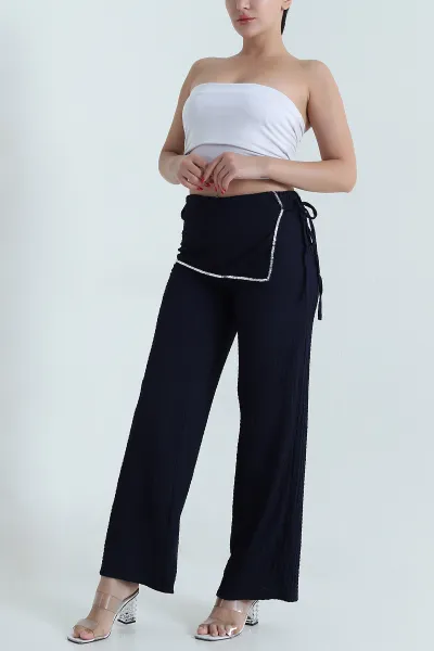 Lacivert Pul Nakışlı Gofre Kadın Pantolon 472989