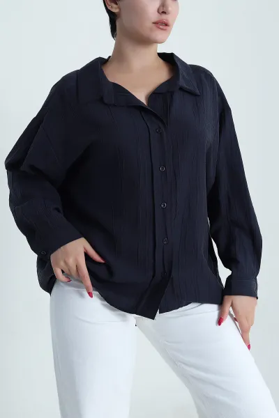 Lacivert Rahat Kalıp Kadın Gömlek 479491