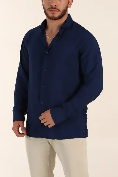 lacivert-regular-fit-ata-yaka-basic-uzun-kollu-erkek-gomlek-370032