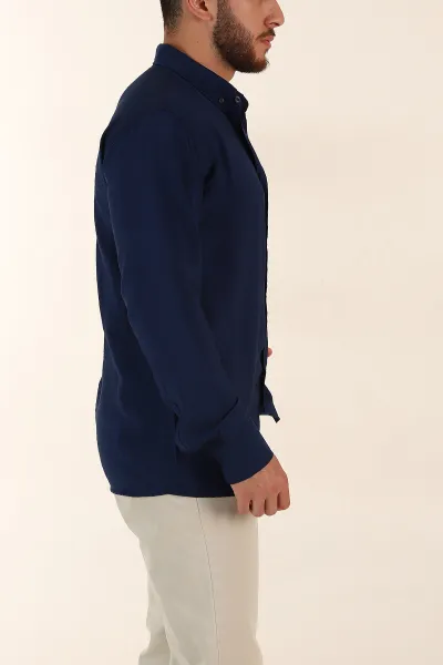 Lacivert Regular Fit Ata Yaka Basic Uzun Kollu Erkek Gömlek 370032