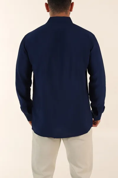 Lacivert Regular Fit Ata Yaka Basic Uzun Kollu Erkek Gömlek 370032