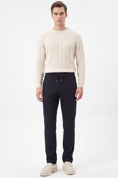 Lacivert Regular Fit Belden Bağlamalı Erkek Pantolon 493177