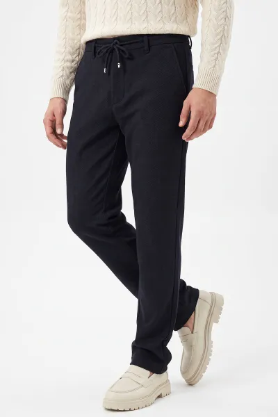 Lacivert Regular Fit Belden Bağlamalı Erkek Pantolon 493177