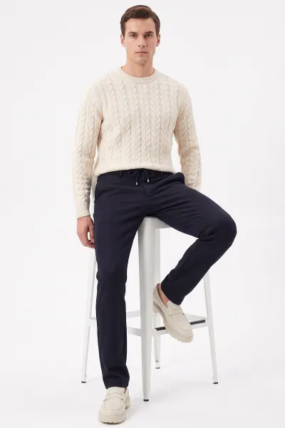 Lacivert Regular Fit Belden Bağlamalı Erkek Pantolon 493177