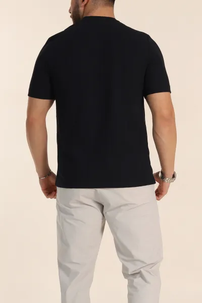 Lacivert Regular Fit Çizgi Dokulu Basic Erkek Tişört 348082