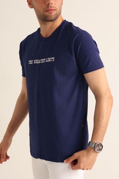 Lacivert Regular Fit Çizgi Dokulu Erkek Tişört 182314