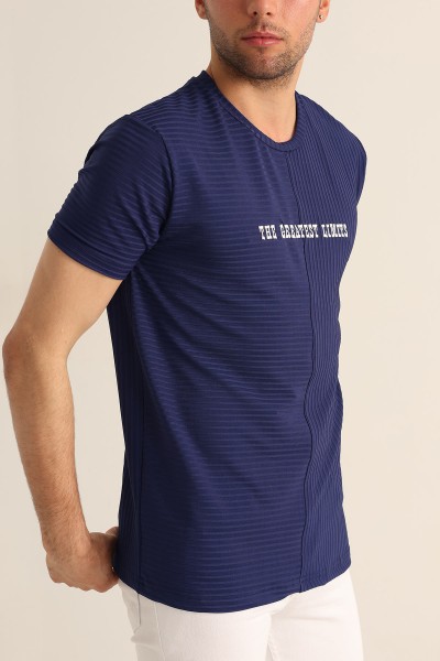 Lacivert Regular Fit Çizgi Dokulu Erkek Tişört 182314