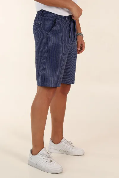 Lacivert Regular Fit Çizgili Erkek Şort 385196