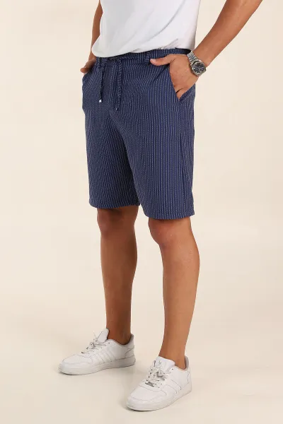 Lacivert Regular Fit Çizgili Erkek Şort 385196