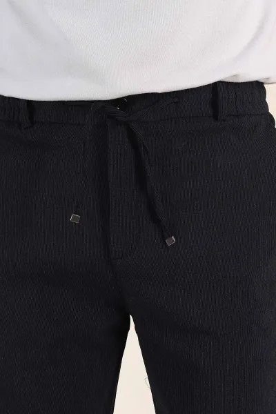 Lacivert Regular Fit Dokulu Bel Lastikli Erkek Pantolon 382285