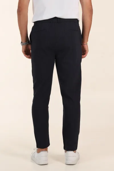 Lacivert Regular Fit Dokulu Bel Lastikli Erkek Pantolon 382285