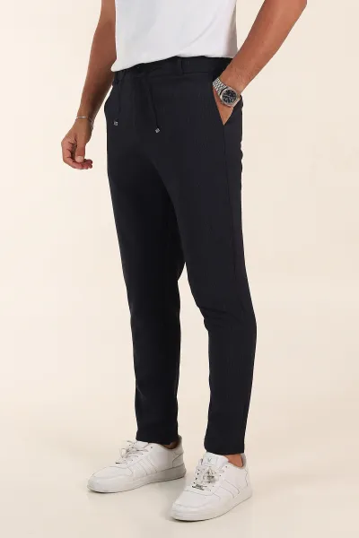 Lacivert Regular Fit Dokulu Bel Lastikli Erkek Pantolon 382285