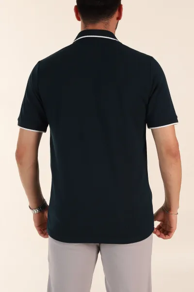Lacivert Regular Fit Dokulu Polo Yaka Erkek Triko Tişört 369371