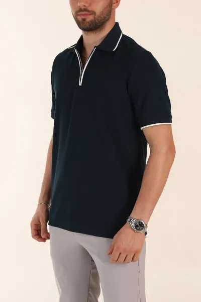 Lacivert Regular Fit Dokulu Polo Yaka Erkek Triko Tişört 369371
