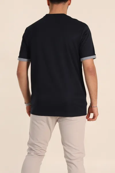 Lacivert Regular Fit Duble Kol Detaylı Basic Erkek Tişört 346320