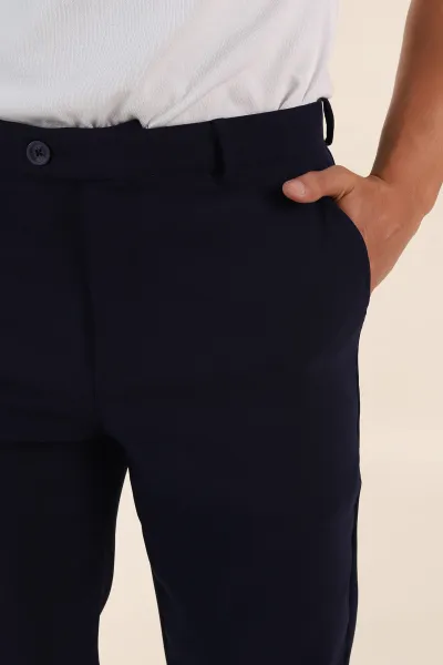 Lacivert Regular Fit Duble Kumaş Duble Paça Bel Arkası Lastikli Erkek Pantolon 368372