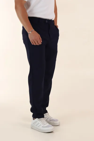 Lacivert Regular Fit Duble Kumaş Duble Paça Bel Arkası Lastikli Erkek Pantolon 368372