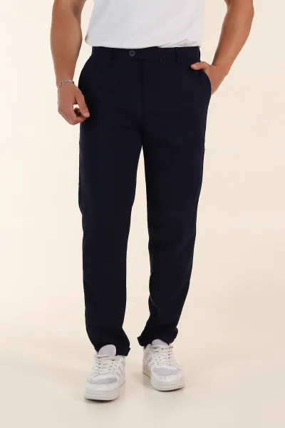 Lacivert Regular Fit Duble Kumaş Duble Paça Bel Arkası Lastikli Erkek Pantolon 368372