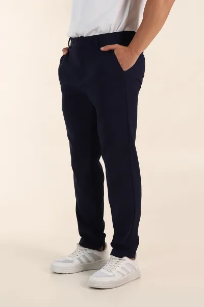 Lacivert Regular Fit Duble Kumaş Duble Paça Bel Arkası Lastikli Erkek Pantolon 368372