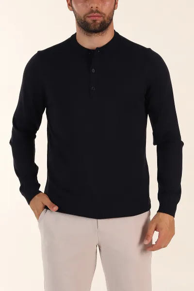 Lacivert Regular Fit Düğmeli Yaka Uzun Kollu Triko 393307