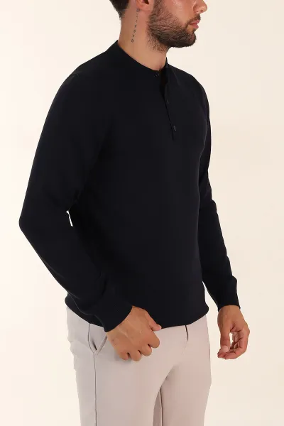 Lacivert Regular Fit Düğmeli Yaka Uzun Kollu Triko 393307