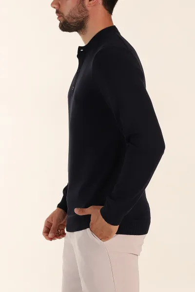 Lacivert Regular Fit Düğmeli Yaka Uzun Kollu Triko 393307