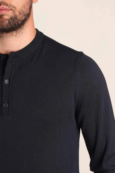 Lacivert Regular Fit Düğmeli Yaka Uzun Kollu Triko 393307