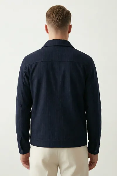 Lacivert Regular Fit Fermuarlı İç Astarlı Erkek Ceket 418954