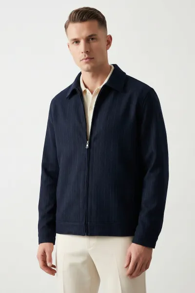 Lacivert Regular Fit Fermuarlı İç Astarlı Erkek Ceket 418954