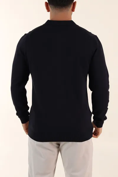 Lacivert Regular Fit Fermuarlı Polo Yaka Uzun Kollu Triko 393302