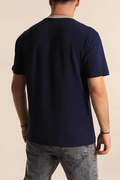 Lacivert Regular Fit Göğüs Baskılı Erkek Tişört 270635