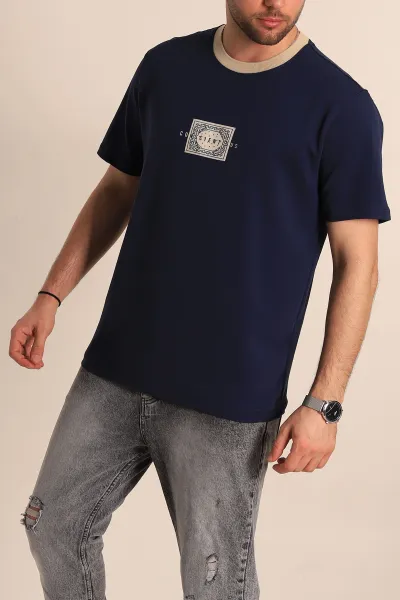 Lacivert Regular Fit Göğüs Baskılı Erkek Tişört 270635