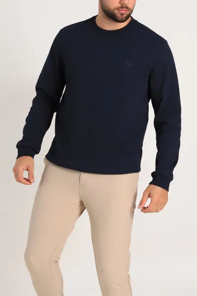 Lacivert Regular Fit İnterlok Kumaş Pike Doku Basic Erkek Sweatshirt 305429