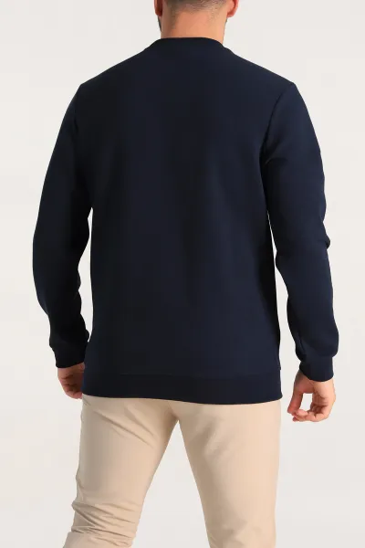 Lacivert Regular Fit İnterlok Kumaş Pike Doku Basic Erkek Sweatshirt 305429