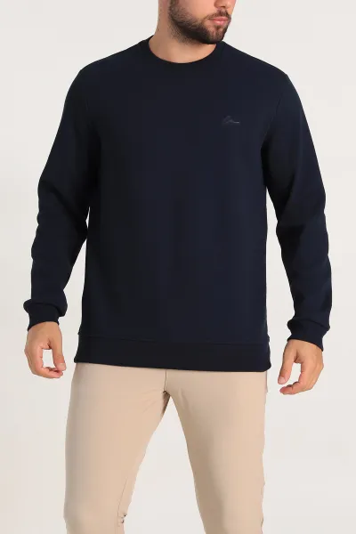 Lacivert Regular Fit İnterlok Kumaş Pike Doku Basic Erkek Sweatshirt 305429