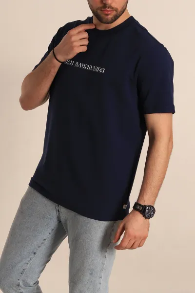 Lacivert Regular Fit Kabartma Yazılı Erkek Tişört 268125