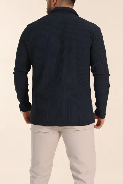 Lacivert Regular Fit Kalın Fitilli Doku Erkek Gömlek 352015