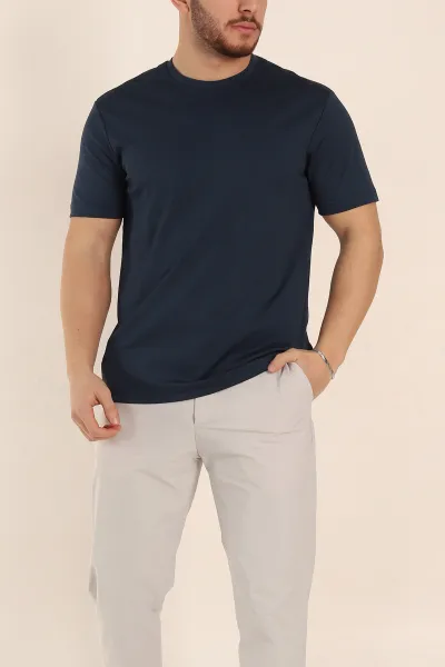 Lacivert Regular Fit Nakış Logo Detaylı Basic Erkek Tişört 338454