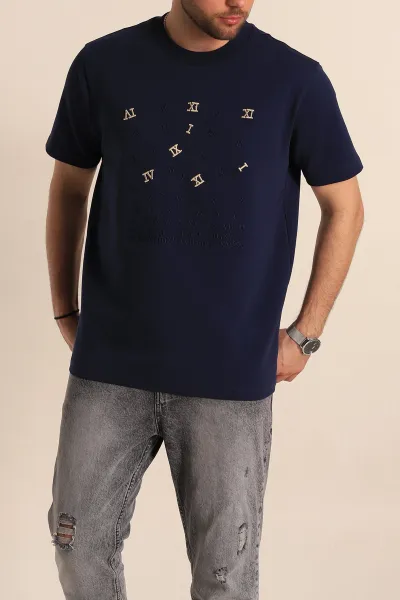Lacivert Regular Fit Nakış Yazı Detaylı Erkek Tişört 270630