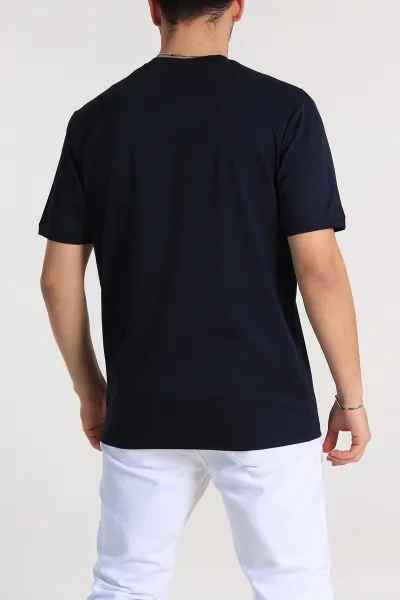 Lacivert Regular Fit Omuz Şerit Detaylı Basic Erkek Tişört 338466