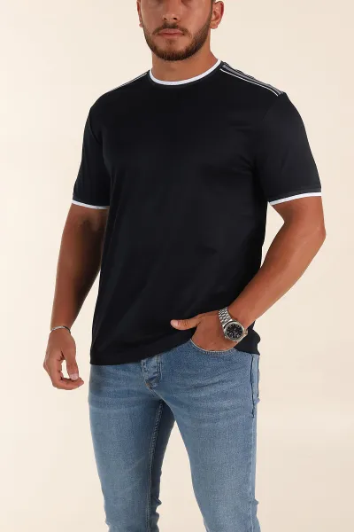 Lacivert Regular Fit Omuz Şerit Detaylı Erkek Tişört 372088