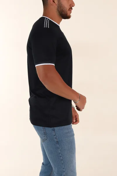 Lacivert Regular Fit Omuz Şerit Detaylı Erkek Tişört 372088