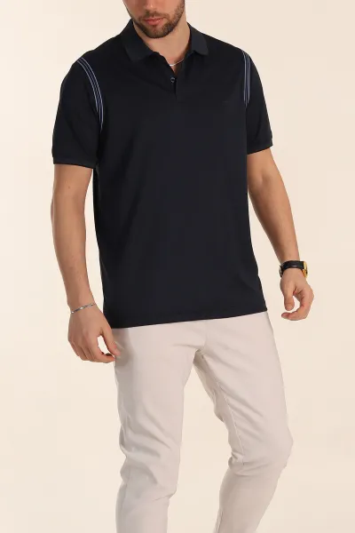 Lacivert Regular Fit Omuz Şerit Detaylı Polo Yaka Erkek Tişört 338461