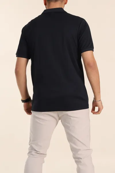 Lacivert Regular Fit Omuz Şerit Detaylı Polo Yaka Erkek Tişört 338461