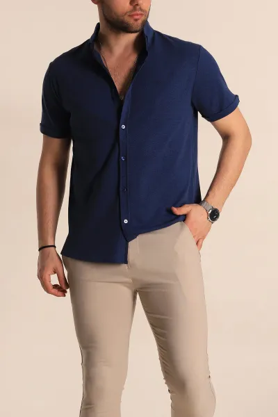 lacivert-regular-fit-petek-dokulu-kisa-kollu-erkek-gomlek-263715