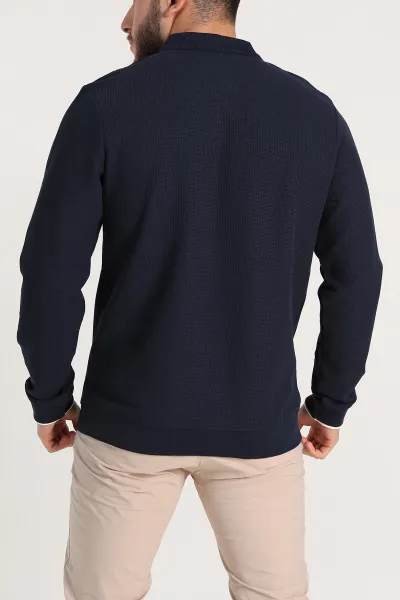 Lacivert Regular Fit Pike Dokulu Polo Yaka Sweatshirt 305445