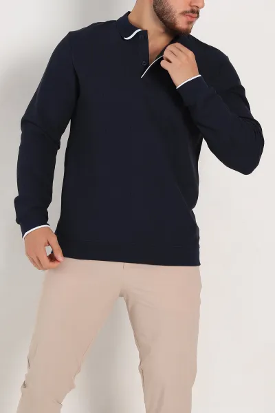 Lacivert Regular Fit Pike Dokulu Polo Yaka Sweatshirt 305445